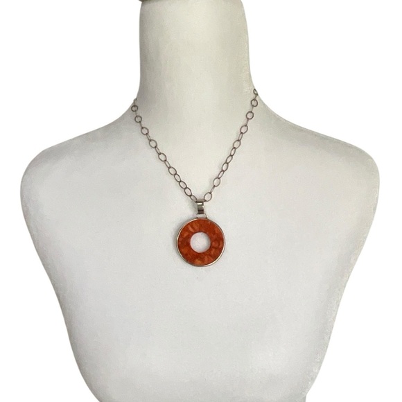 SILPADA N1564 Retired Sponge Coral Disc Pendant Sterling Silver Link Necklace - Picture 2 of 8